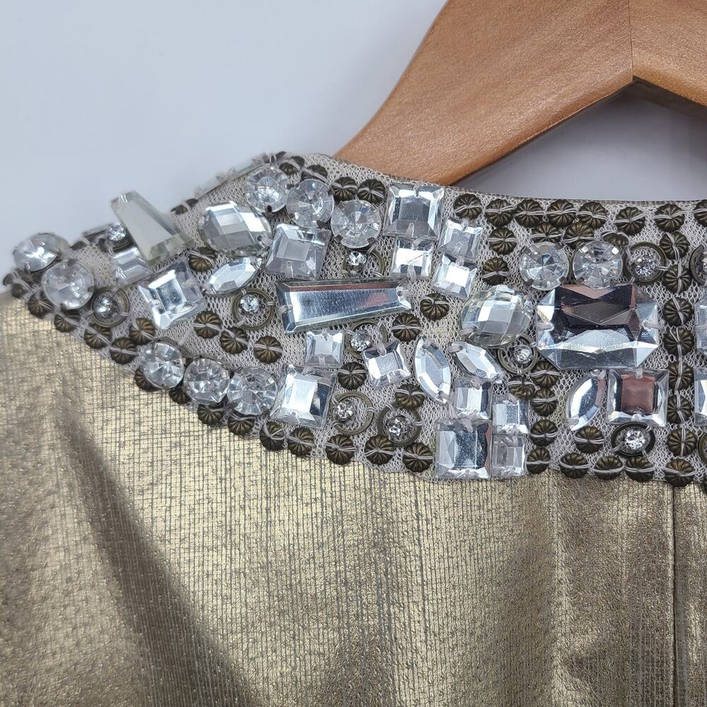 Chicos 1 Champagne Gold Leather Jacket 25th Anniversary Jeweled Collar Size M - Picture 7 of 16